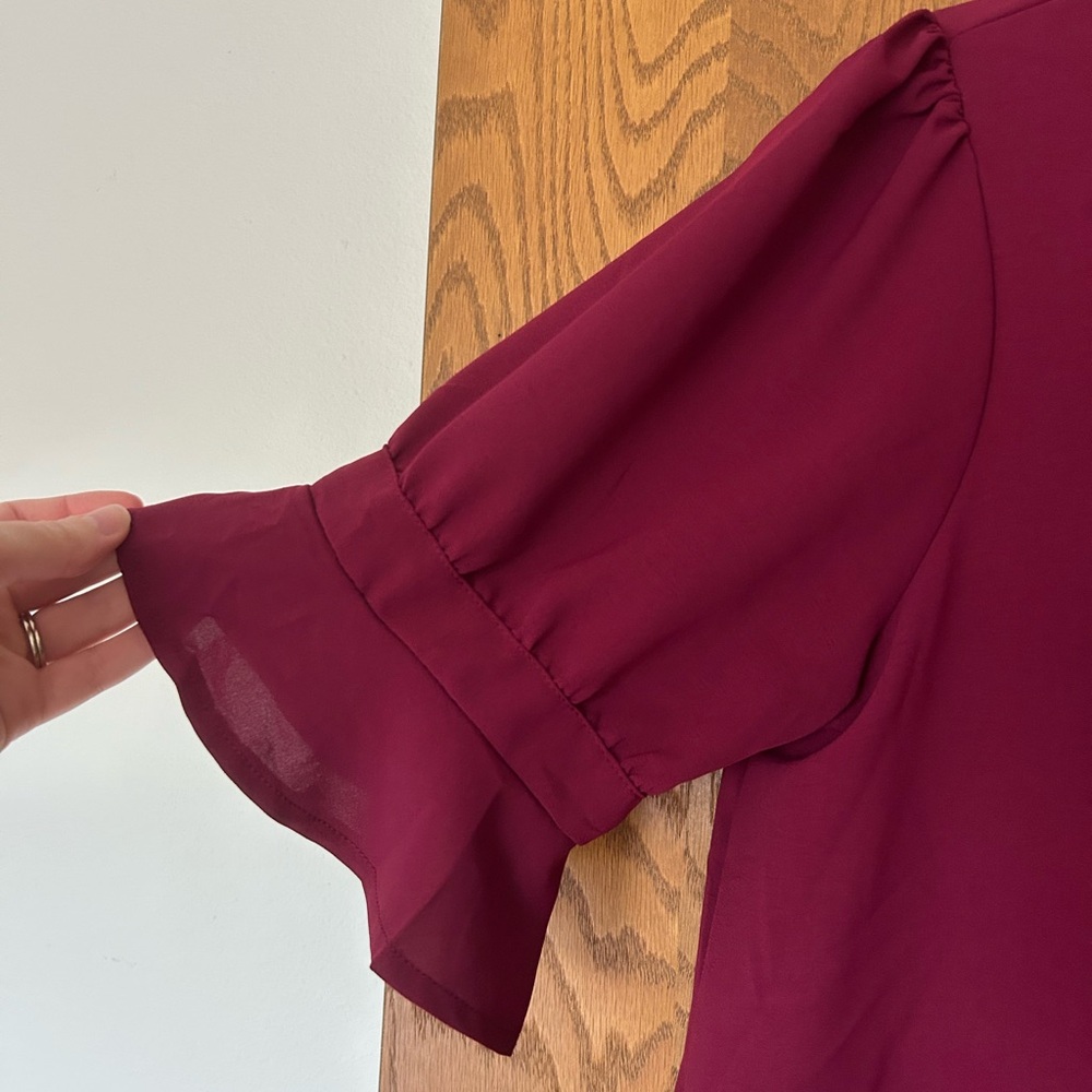 NWOT Amazon Burgundy Ruffle Sleeve Dress - Picture 5 of 5
